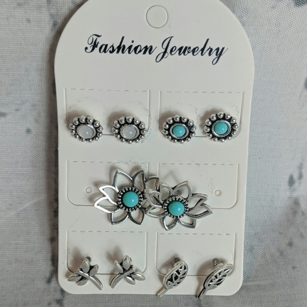 Aqua and silver earrings multipack